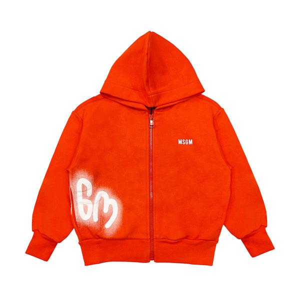 Unisex Orange Zip-Up Logo-Print Hoodie