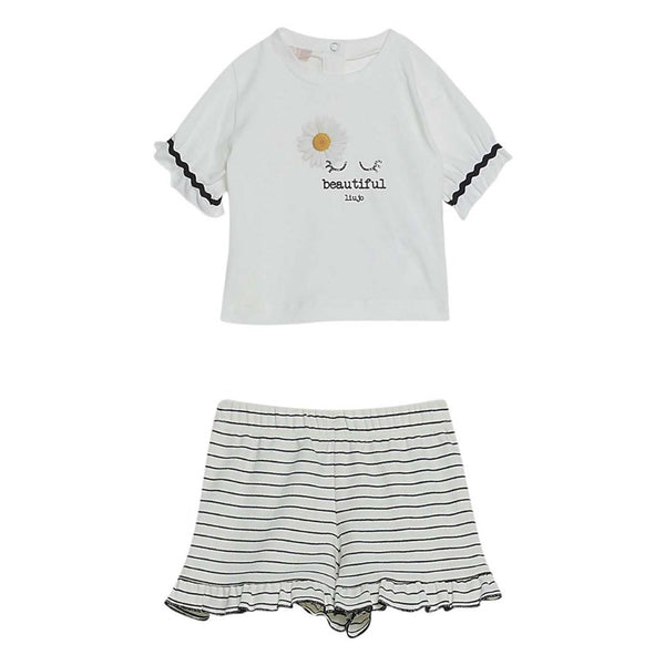 Girls White Cotton Short Sets