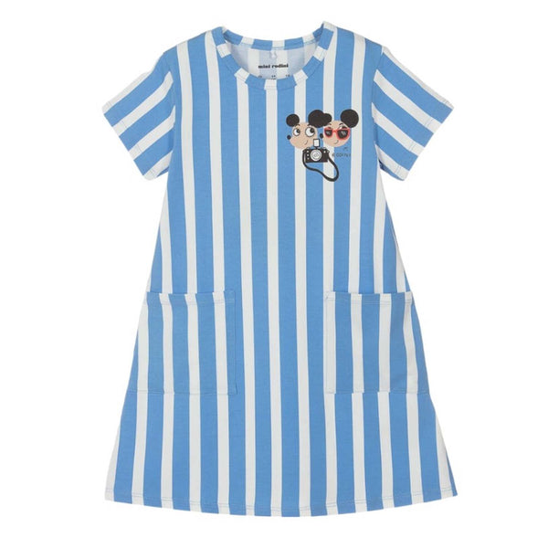 Girls White & Blue Ritz Ratz Print Dress