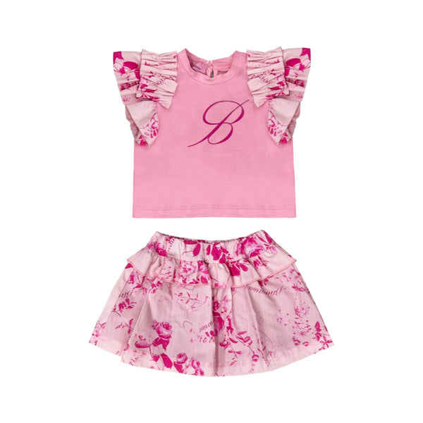 Baby Girls Pink Logo-Print Skirt Set