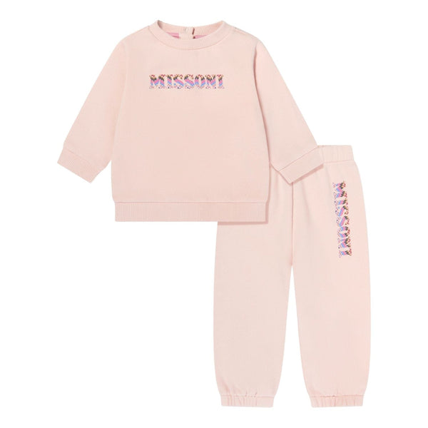 Girls Pink Logo-Print Trouser-Set