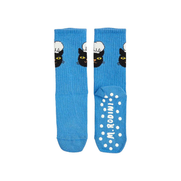 Girls Blue Chef Cat Anti Slip Socks-1 pack