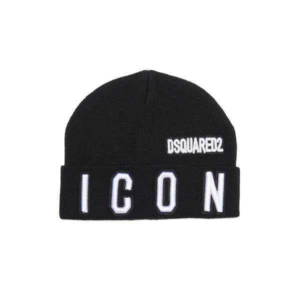 Kids Black Embroidered-Logo Beanie