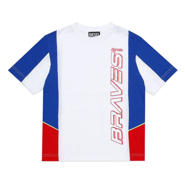 Boys White & Blue Cotton T-Shirt