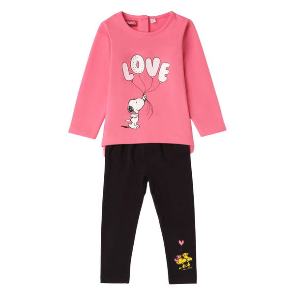 Girls Pink & Black Snoopy Love-Print Outfits