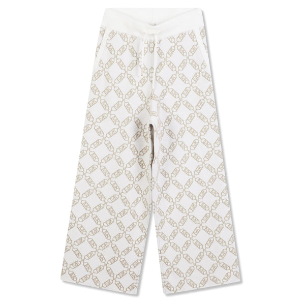 Girls Cream All-Over Logo-Print Wide Leg Trouser