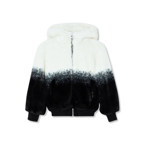 Girls White & Black Faux Fur Hood Jacket