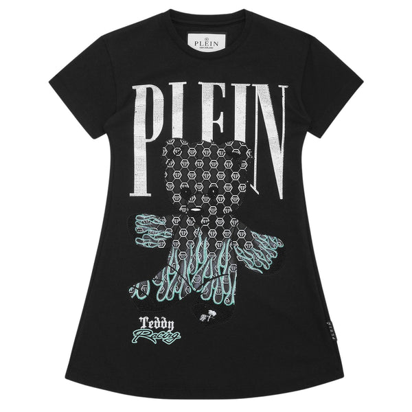 Girls Black Teddy-Logo Jersey T-Shirt Dress