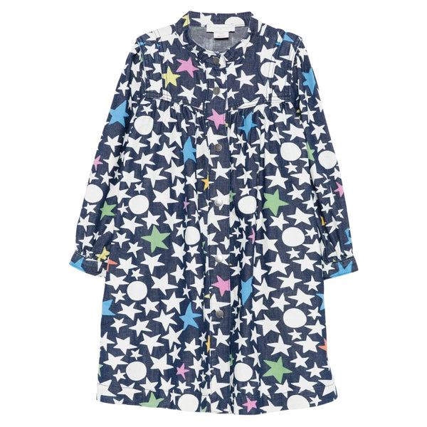 Girls Blue Star-Print Denim Dress