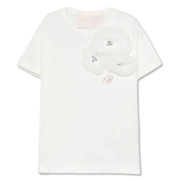 Girl White floral-applique T-shirt