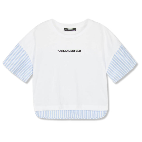 Girls Blue & White Striped Cotton T-Shirt