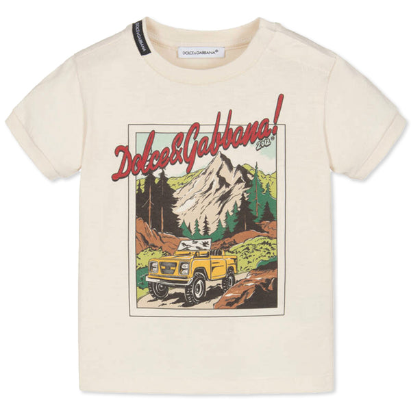 Boys Cream Mountain Explorer Print T-Shirt