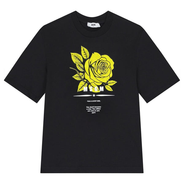 Girls Black Flower-Print T-Shirt