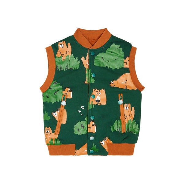 Boys Green Graphic-Print Waistcoat