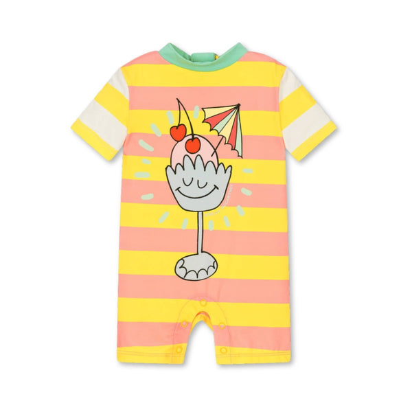 Baby Girls Yellow & Pink Striped Swim Suit