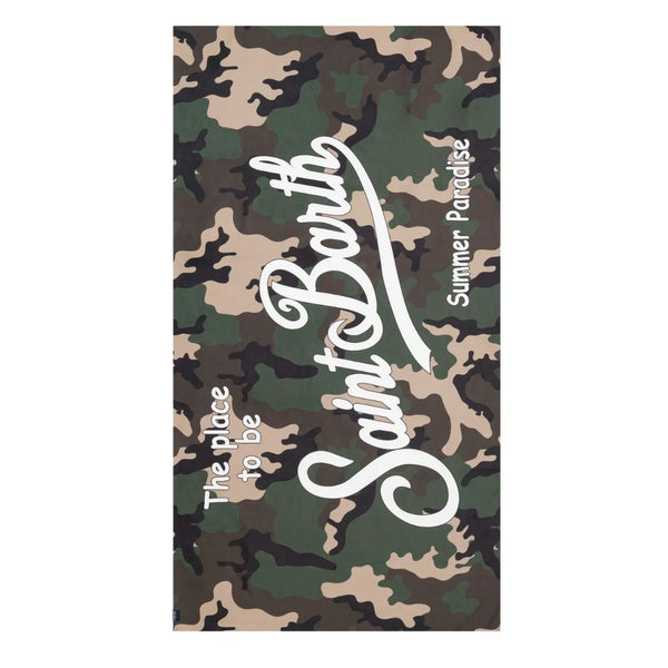 Boys Khaki Green Logo Print Towel