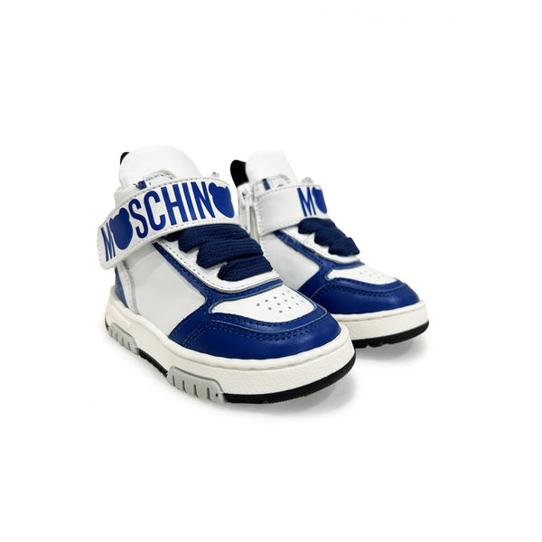 Boys Blue & White Leather Trainers