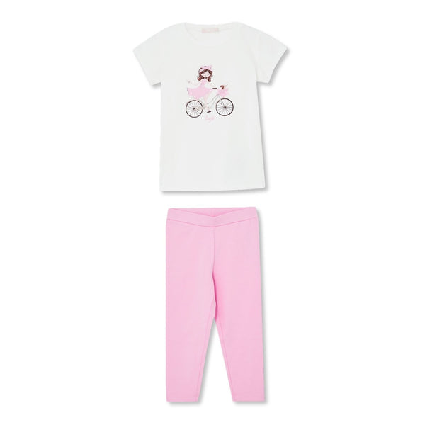 Girls White & Pink Gemstones Graphic Leggings Set