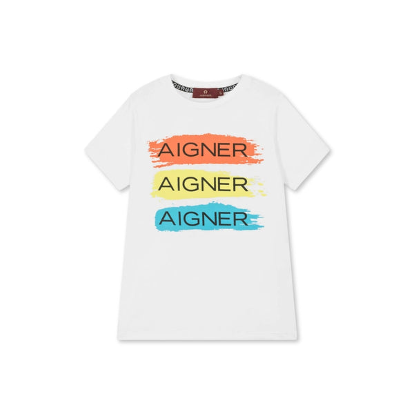 Boys White Painted Stripes T-Shirt