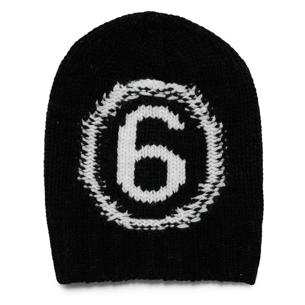 Kids Black Intarsia-Knit Logo Beanie