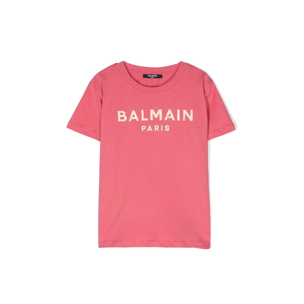 Girls Pink Logo Print Cotton T-Shirt