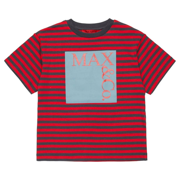 Girls Red Logo-Print Striped T-Shirt
