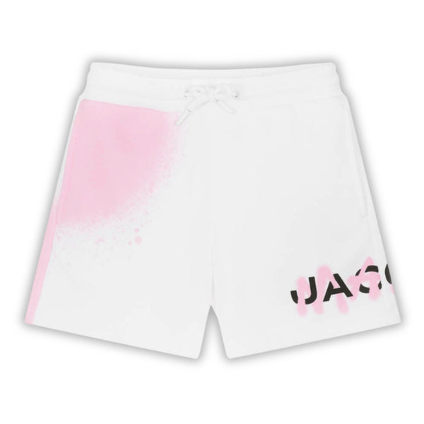 Girls White Spray Paint Cotton Shorts