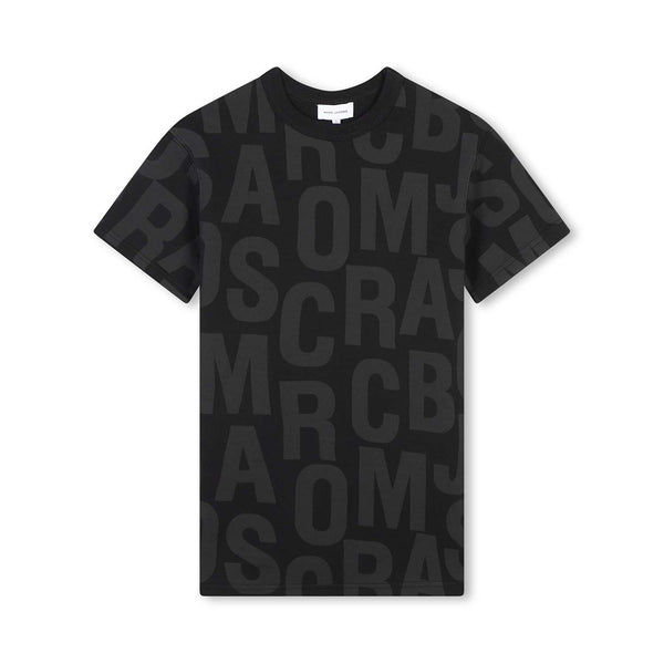 Girls Black All-Over Logo Print Dress