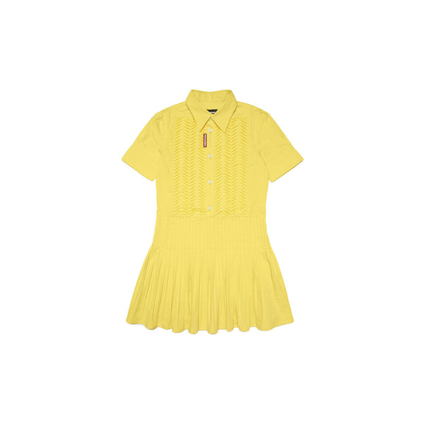 Girls Yellow Half Sleeves Cotton Dress