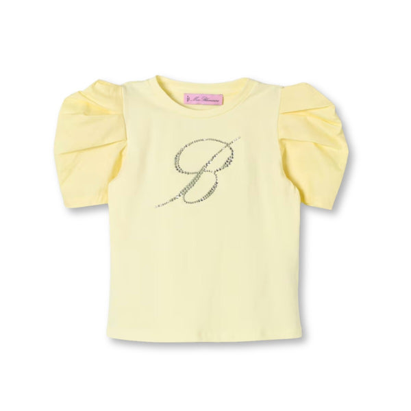 Girls Yellow Logo-Embellished Puff-Sleeve T-shirt