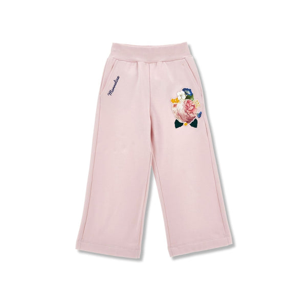 Girls Pink Embroidered Fleece Palazzo Trouser
