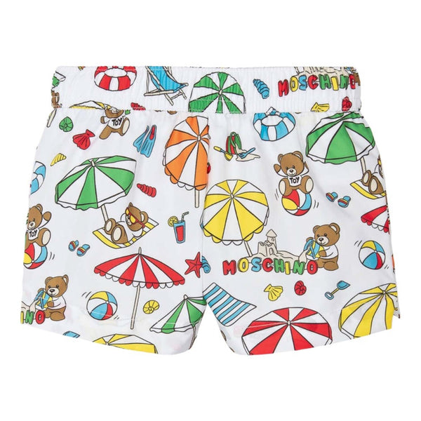 Boys White Teddy Bear Swim Shorts