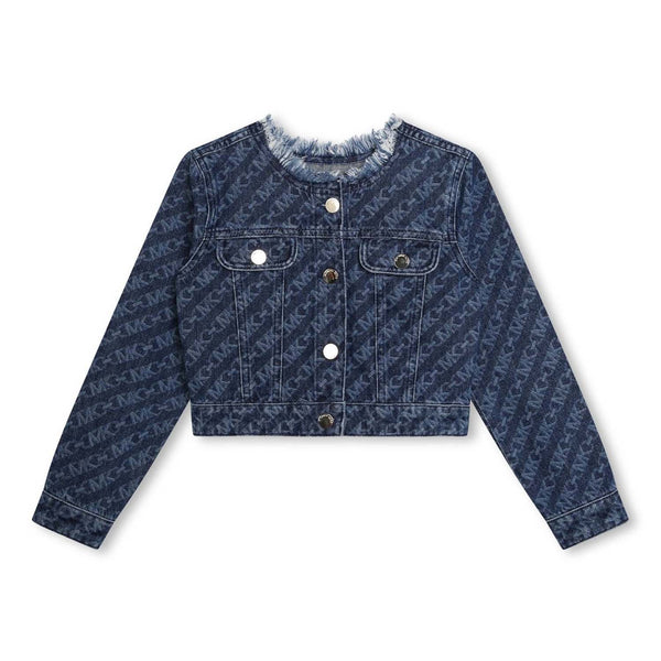 Girls Navy Blue Logo-Print Denim Jacket