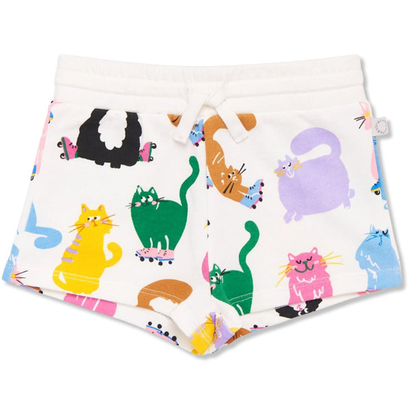 Baby Girls Ivory Cat Print Cotton Shorts