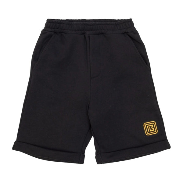 Boys Black Embroidered-Logo Shorts