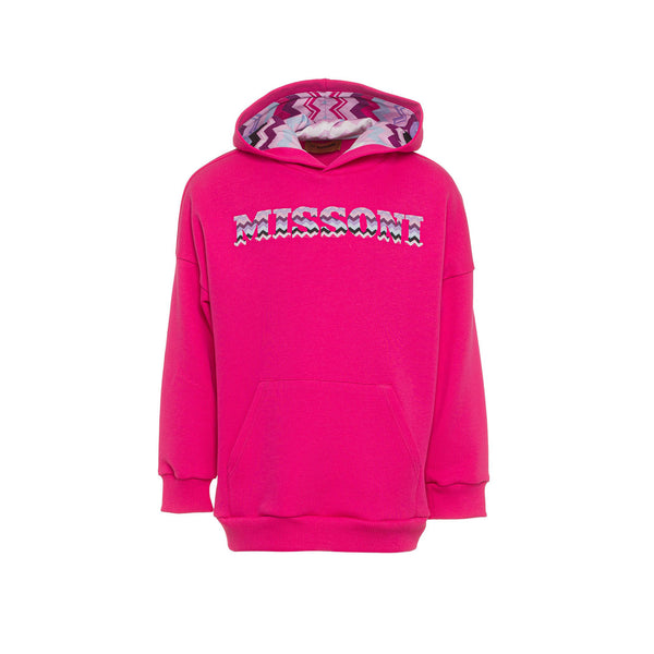 Girls Pink Cotton Logo Print Hoodie