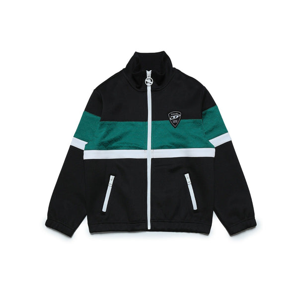 Boys Black Logo-Patch Panelled Bomber Jacket