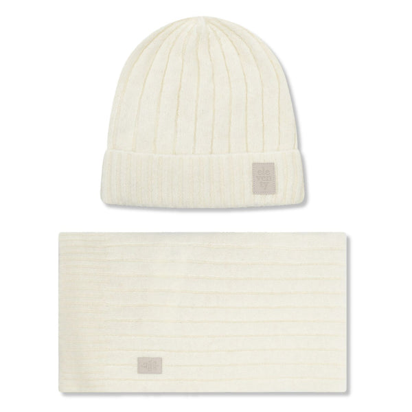 Unisex Cream Ribbed Beanie & Scarf Set