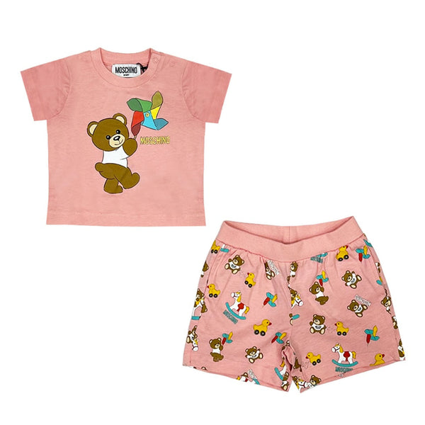 Baby Girls Teddy Bear -Print Shorts Set