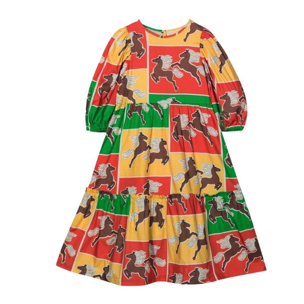 Horses Woven Puff Sleeve Dress