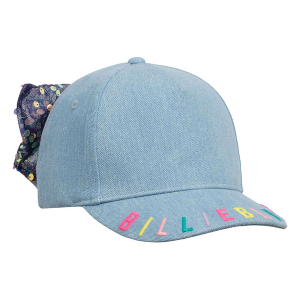 Girls Blue Denim & Sequin Bow Cap