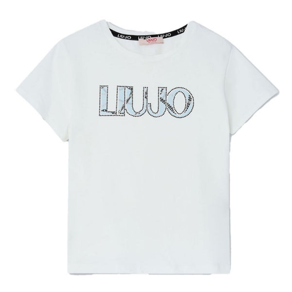 Girls White Cotton Logo T-Shirt