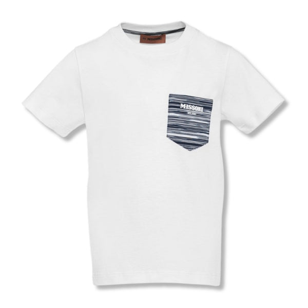Boys White Patch-Pocket T-shirt