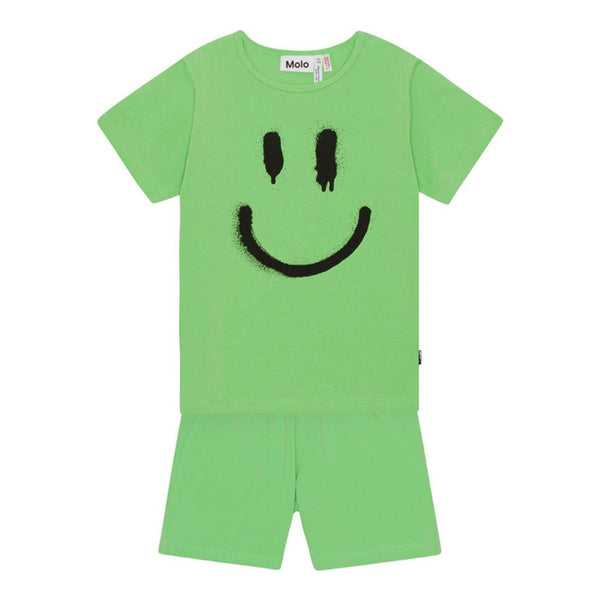 Boys Green Smile-Print Shorts Set