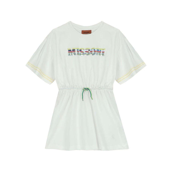 Girls White Stitched-Logo Dress