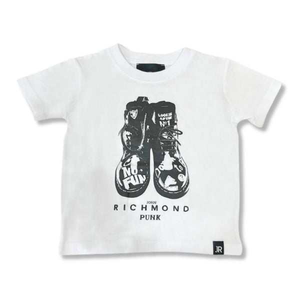 Boys White Punk Printed Cotton T-Shirt