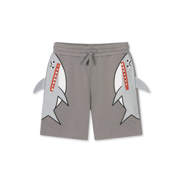 Boys Grey Shark Cotton Shorts