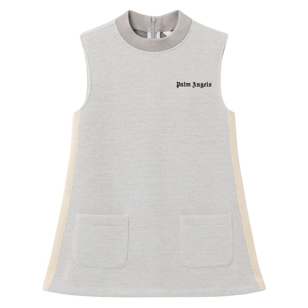 Girls Silver Embroidered Logo-Print Dress