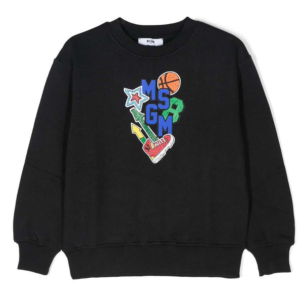 Boys Black Cotton Varsity Sweatshirt