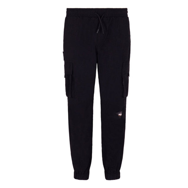 Kids Black Cotton Cargo Logo Joggers